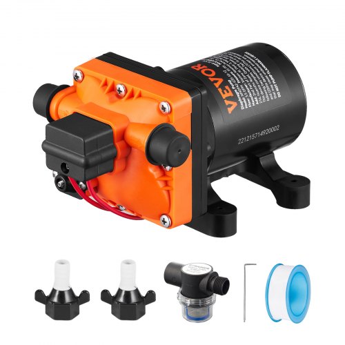 Water Diaphragm Pump, 12V DC, 3.5 GPM Flow, 55 PSI Rated Pressure (40-80 PSI Adjustable), 1/2" MNPT Self Priming Sprayer Pump with Pressure Switch for RV Camper Marine Boat Lawn, FCC Certified