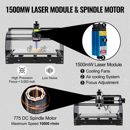 Gravyrmaskin 300×180×45 mm CNC-router CNC 3018 Pro 15W lasergravör GRBL Control 3-axlig lasergraveringsmaskin, med offlinekontroll, för snidning av plast, akryl, PVC, trä