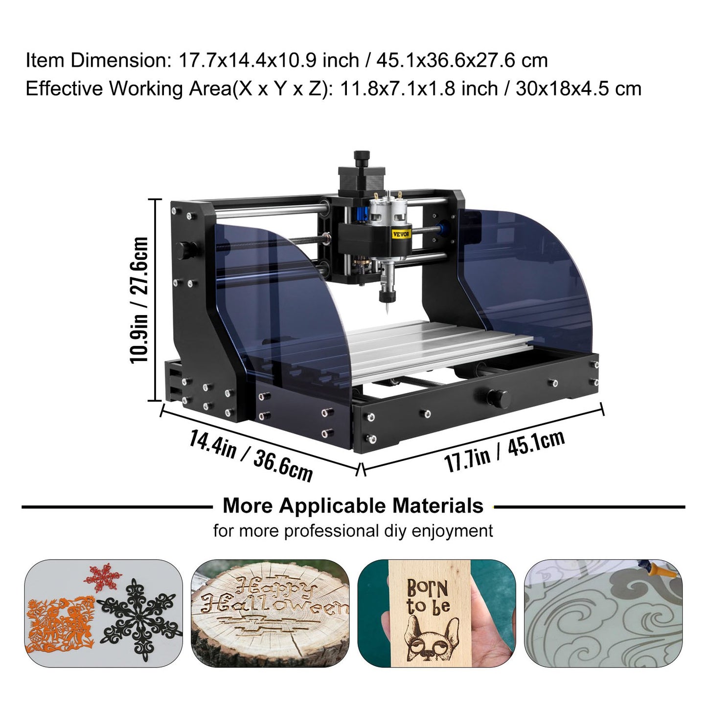 Gravyrmaskin 300×180×45 mm CNC-router CNC 3018 Pro 15W lasergravör GRBL Control 3-axlig lasergraveringsmaskin, med offlinekontroll, för snidning av plast, akryl, PVC, trä