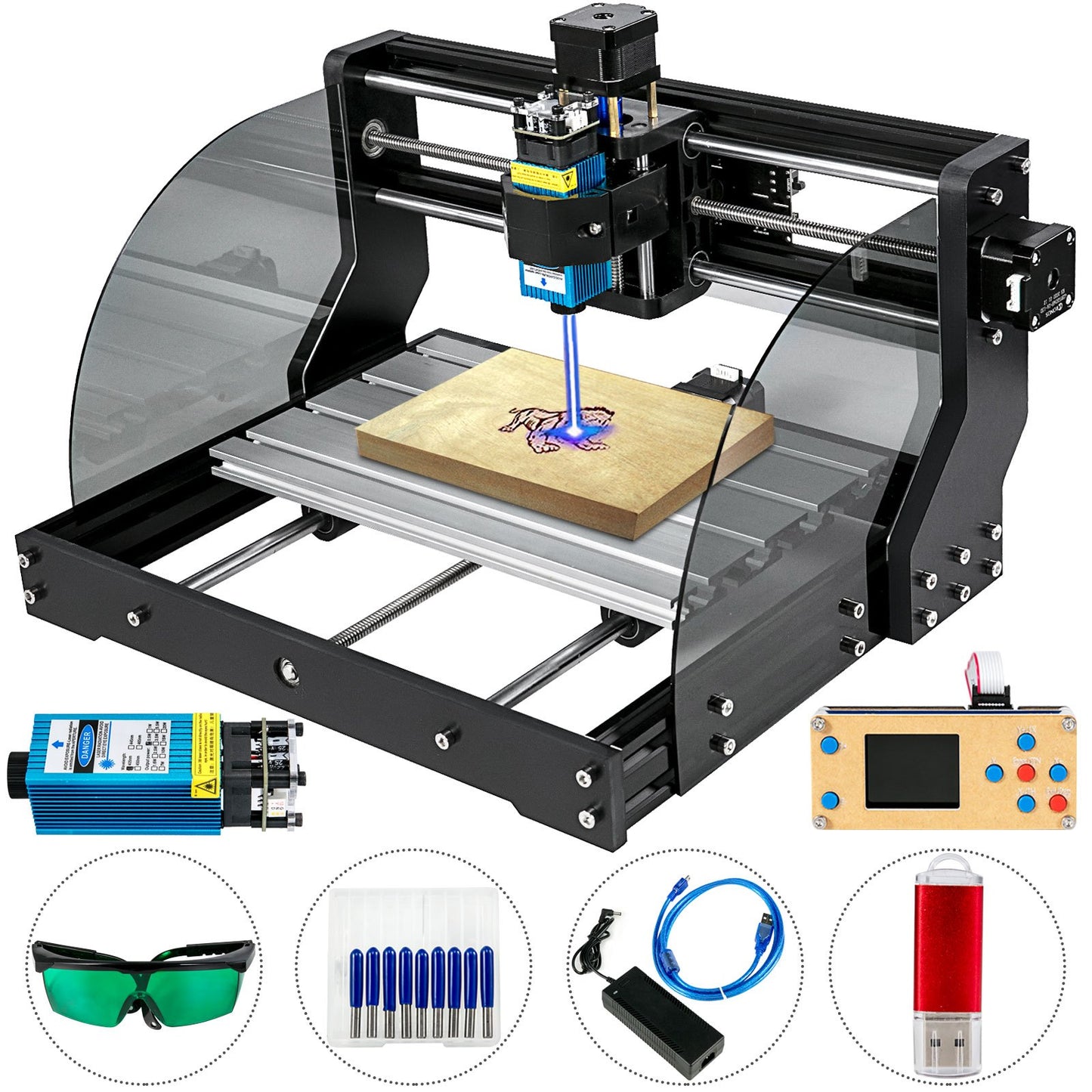 CNC 3018 Pro CNC Router 300×180×45 mm CNC Machine 5.5W GRBL Control Mini Laser Engraver with Offline Controller 3 Axis Laser Engraving Machine for Carving Milling Plastic, Acrylic, PVC, Wood