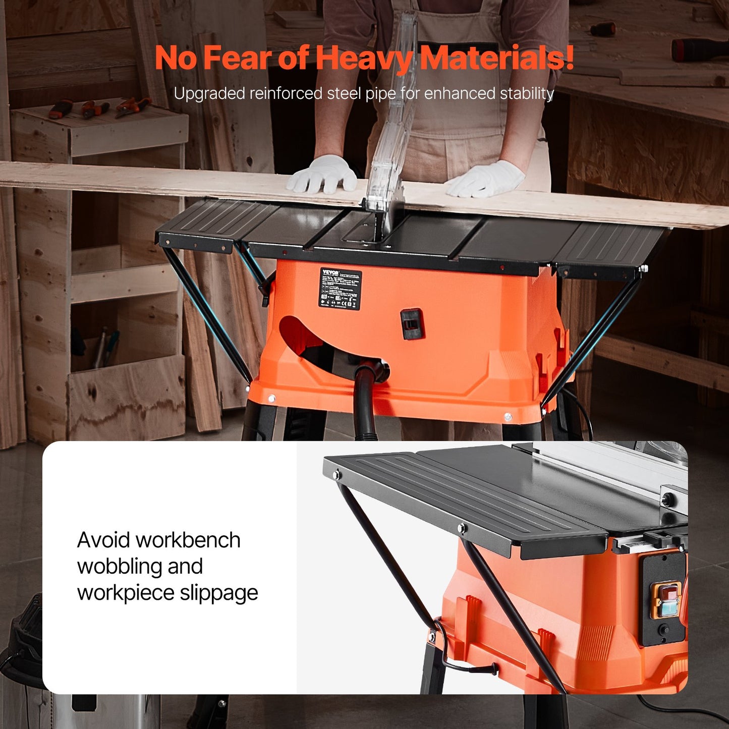 Table Saw with Stand, 1800W Portable Compact Table Saw, 254MM Saw Blade OD, 200MM Max. Cutting Capacity, 4,800rpm Cutting Speed, with 24-Teeth Saw Blade, for Woodworking and Furniture Making