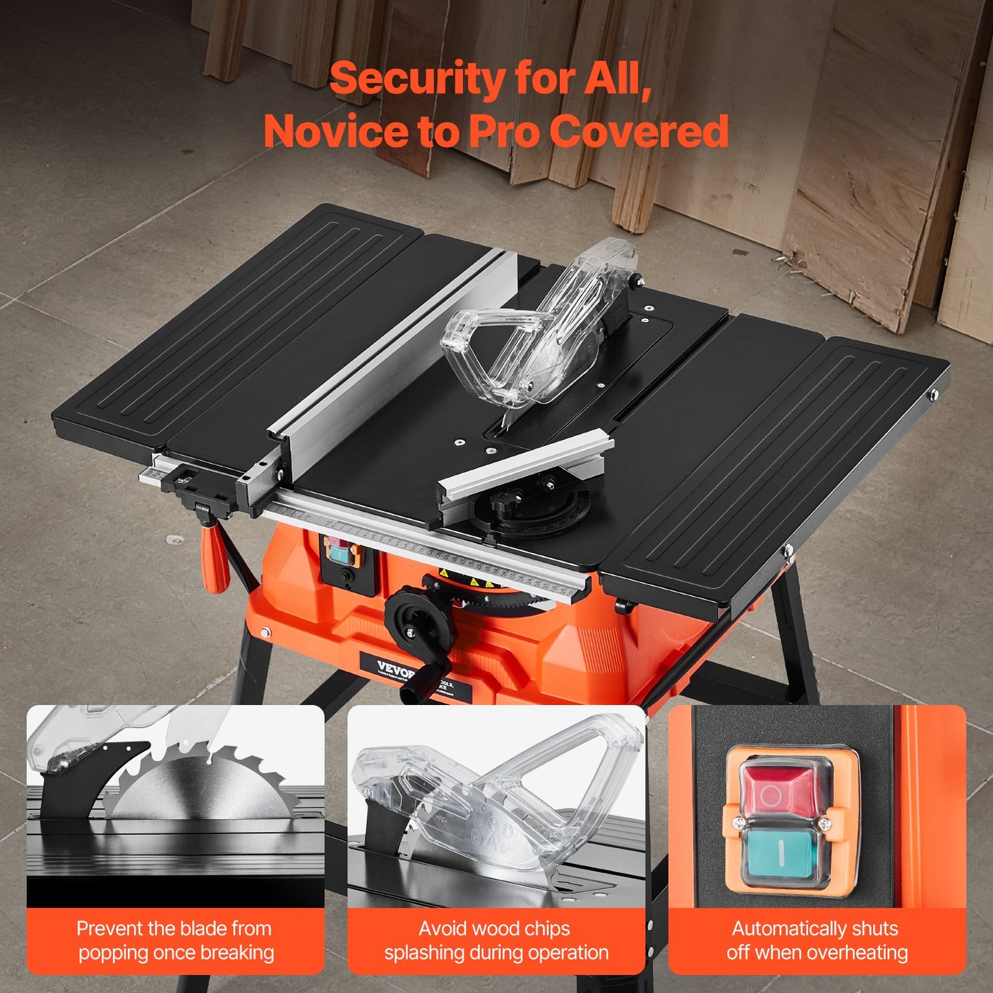 Table Saw with Stand, 1800W Portable Compact Table Saw, 254MM Saw Blade OD, 200MM Max. Cutting Capacity, 4,800rpm Cutting Speed, with 24-Teeth Saw Blade, for Woodworking and Furniture Making
