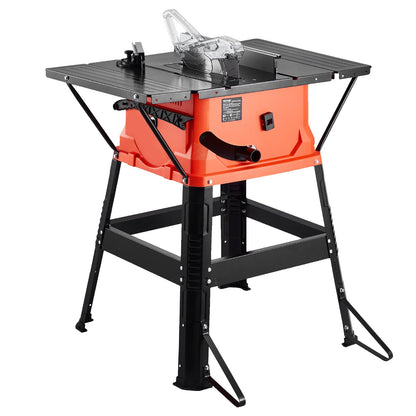 Table Saw with Stand, 1800W Portable Compact Table Saw, 254MM Saw Blade OD, 200MM Max. Cutting Capacity, 4,800rpm Cutting Speed, with 24-Teeth Saw Blade, for Woodworking and Furniture Making