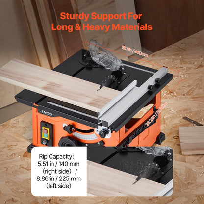 Table Saw, 1200W Portable Compact Table Saw, 210MM Saw Blade OD Construction Circular Saw, 225MM Max. Cutting Capacity, 4800rpm Cutting Speed, with 24-tooth Saw Blade, Miter Gauge, for DIY Woodworking and Furniture Making
