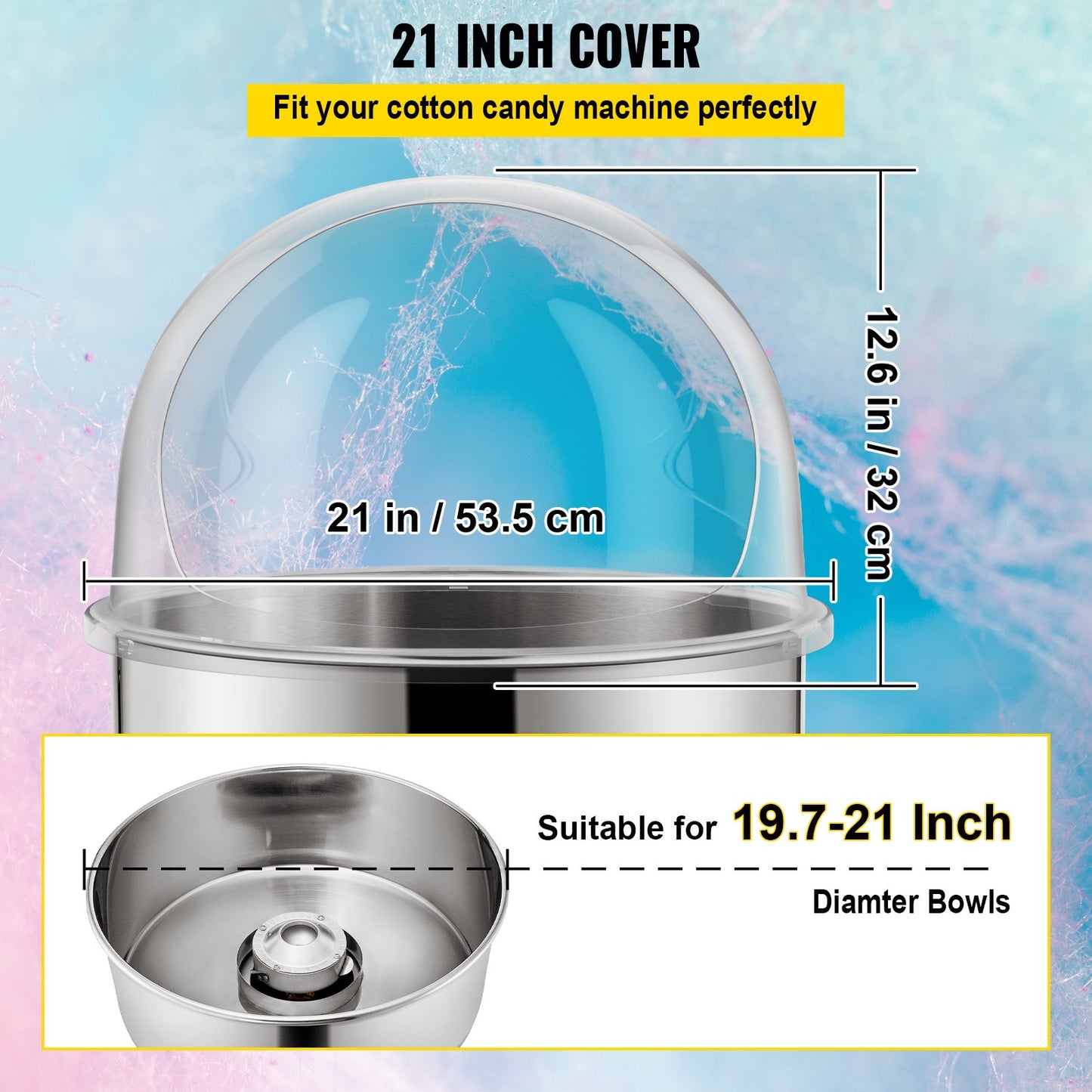 Sockervaddsmaskin 20,5" Diameter Candy Floss Lock för Candy Floss Maker Machine 52 cm Dome Shield Lock för kommersiell Candyfloss Machine