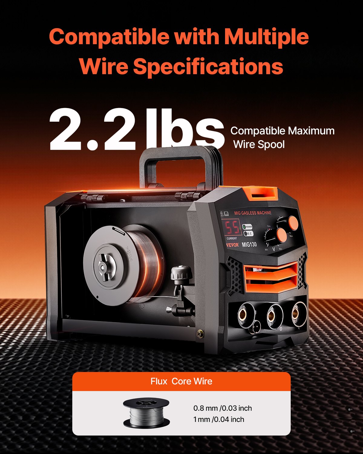 MIG Welder 130 Amp Gasless Flux Core Mig-svetsmaskin med IGBT-växelriktare