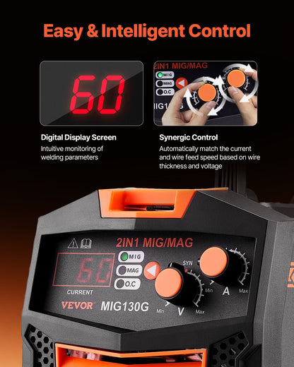 MIG Welder 130A svetsmaskin 2-i-1 gas MIG/Gasless Flux Core Welder