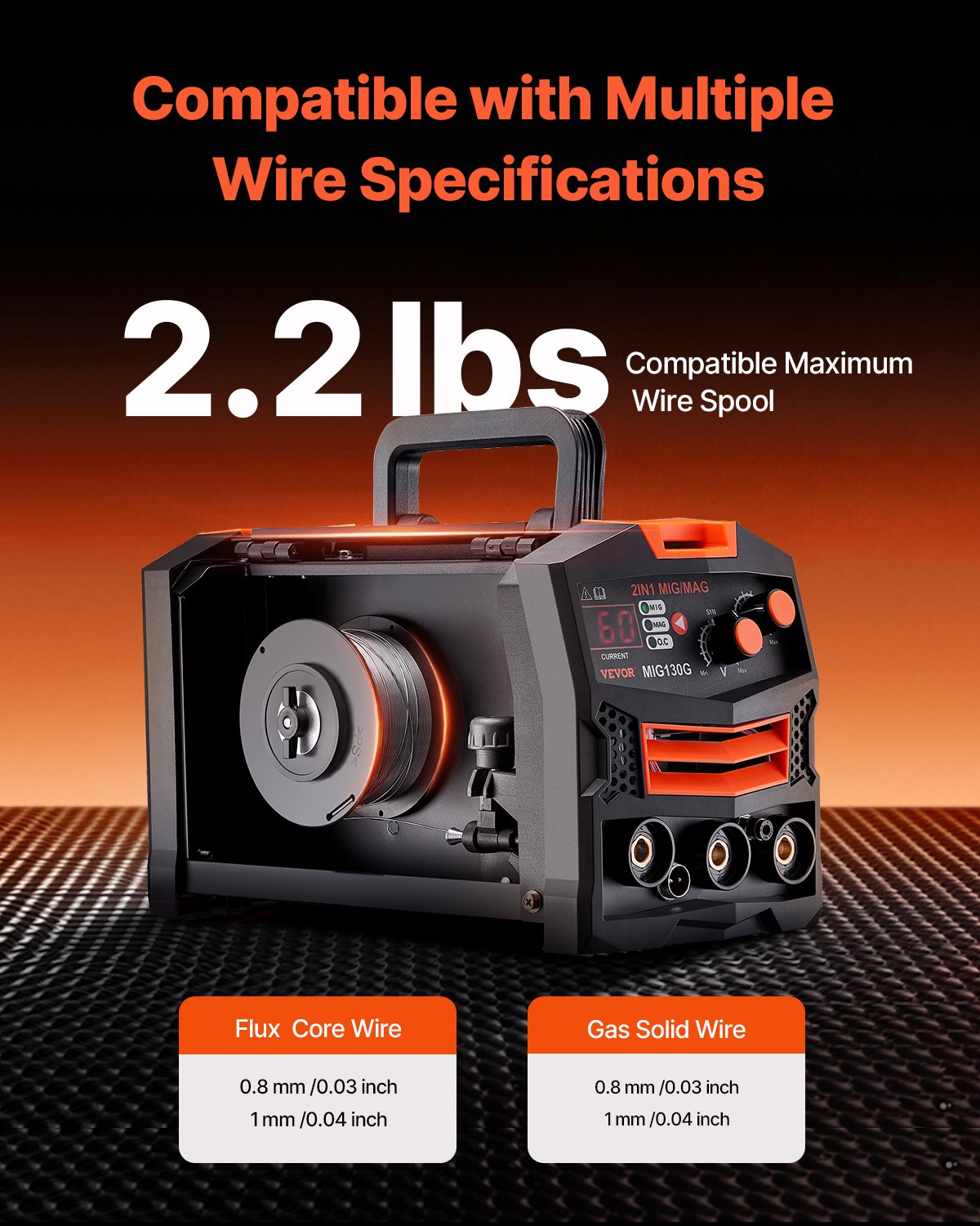 MIG Welder 130A svetsmaskin 2-i-1 gas MIG/Gasless Flux Core Welder
