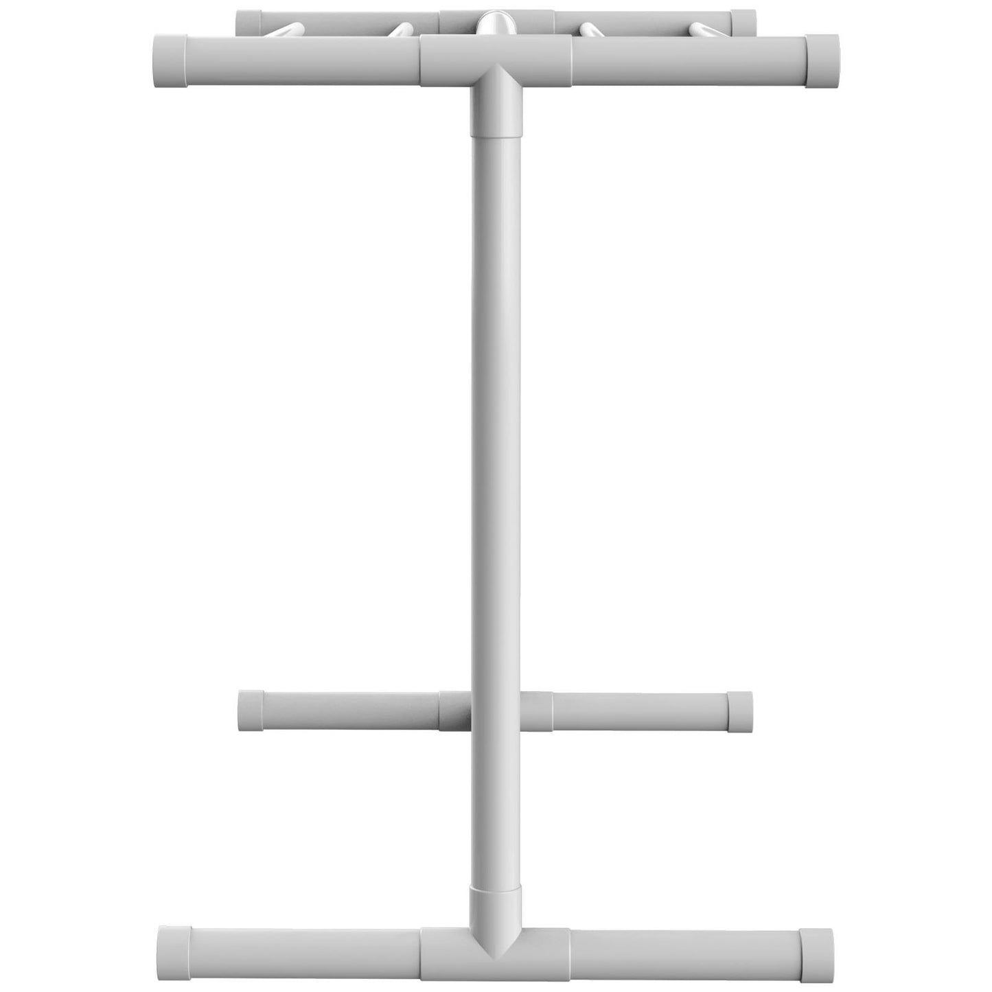 Poolhanddukshängare, 5 bar, vit, fristående utomhus PVC T-form för förvaring vid poolen, inkluderar 8 handduksklämmor, nätpåse, krok, förvarar även flyter och paddlar, för stranden, poolen, hemmet