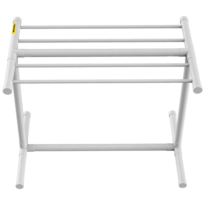 Poolhanddukshängare, 5 bar, vit, fristående utomhus PVC T-form för förvaring vid poolen, inkluderar 8 handduksklämmor, nätpåse, krok, förvarar även flyter och paddlar, för stranden, poolen, hemmet