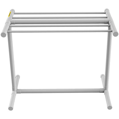 Poolhanddukshängare, 5 bar, vit, fristående utomhus PVC T-form för förvaring vid poolen, inkluderar 8 handduksklämmor, nätpåse, krok, förvarar även flyter och paddlar, för stranden, poolen, hemmet
