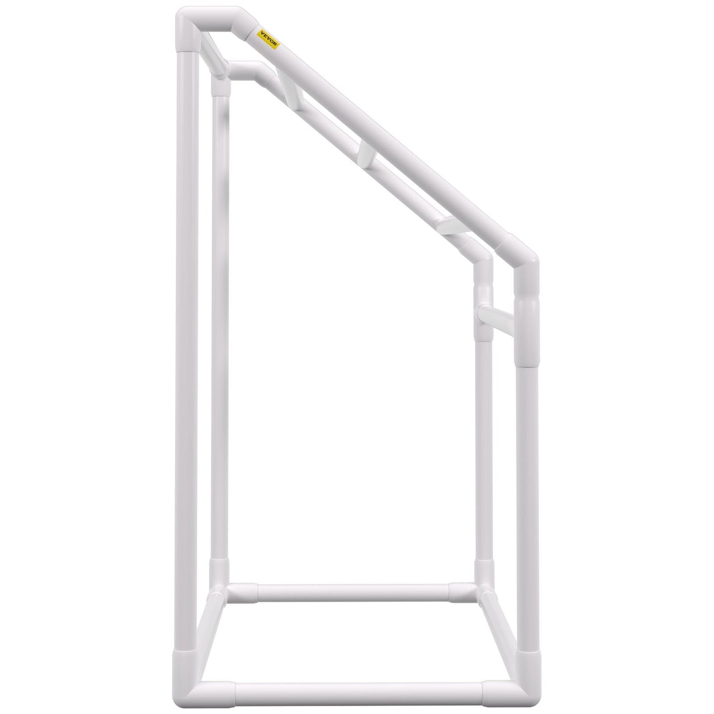 Poolhanddukshängare, 5 bar, vit, fristående utomhus PVC Trapedozal förvaringsorganisator vid poolen, inkluderar 8 handduksklämma, nätpåse, krok, förvarar även flyter och paddlar, för stranden, poolen