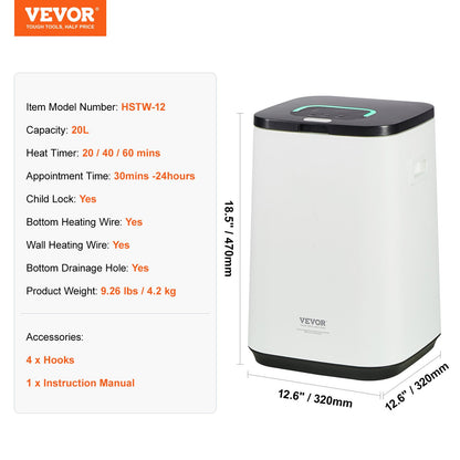 20L Large Towel Dryer with LED Display U-Shaped Light &amp; Timer White