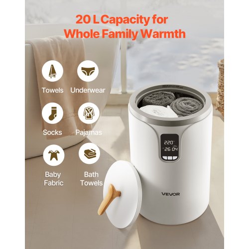 20L towel warmer bucket with LED display, timer and temperature setting safety lock | EU