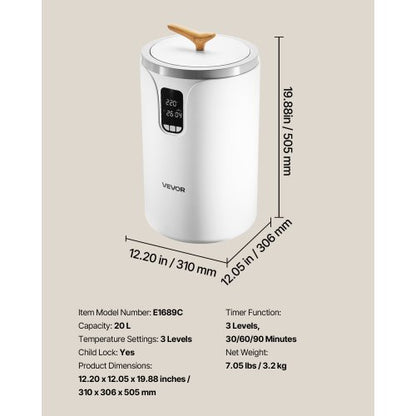 20L towel warmer bucket with LED display, timer and temperature setting safety lock | EU