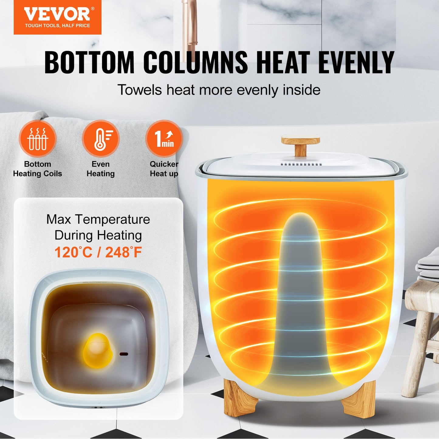 25L Towel Drying Bucket with LED Display Bottom Heating Columns Timer White