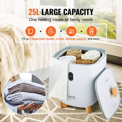 25L Towel Drying Bucket with LED Display Bottom Heating Columns Timer White