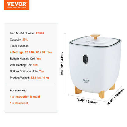 25L Towel Drying Bucket with LED Display Bottom Heating Columns Timer White
