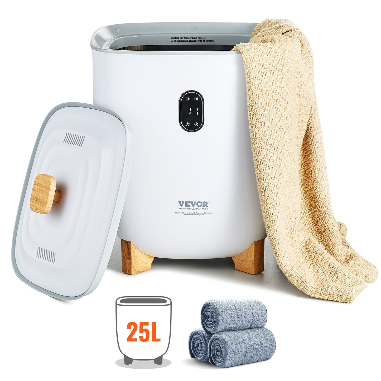 25L Towel Drying Bucket with LED Display Bottom Heating Columns Timer White