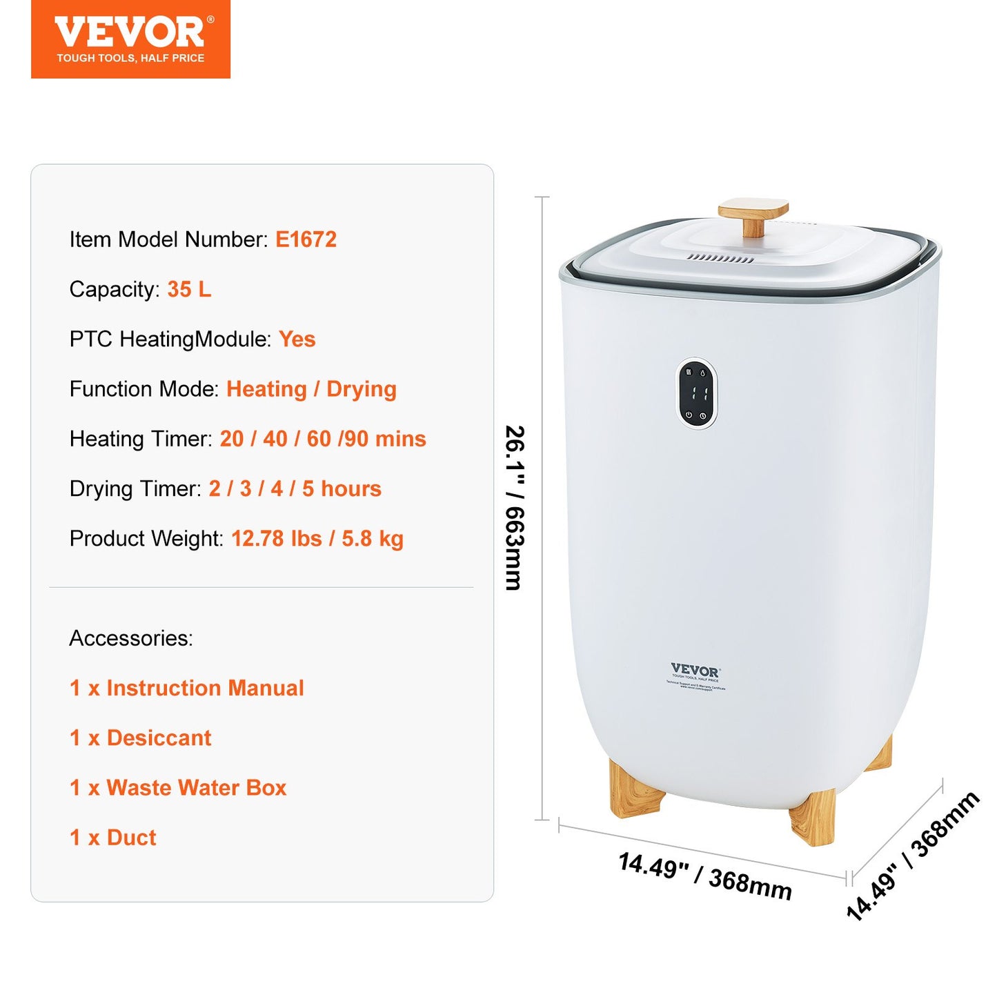 35L Large Towel Drying Bucket with LED Screen Drying Function &amp; Timer White