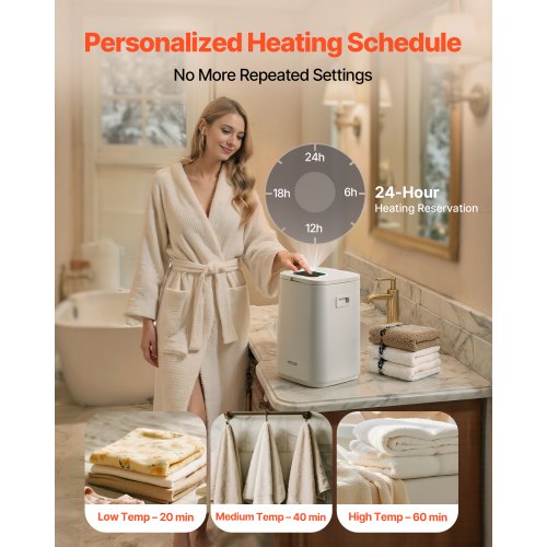 20L towel drying bucket with LED display 4 hooks and safety lock white | EU