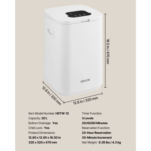 20L towel drying bucket with LED display 4 hooks and safety lock white | EU