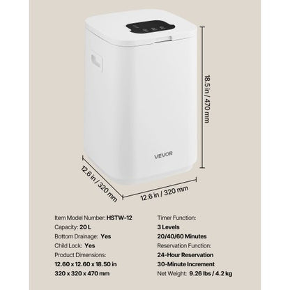 20L towel drying bucket with LED display 4 hooks and safety lock white | EU