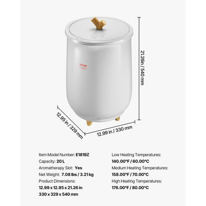 20L towel warmer bucket with LED light, timer and temperature setting, gray | EU