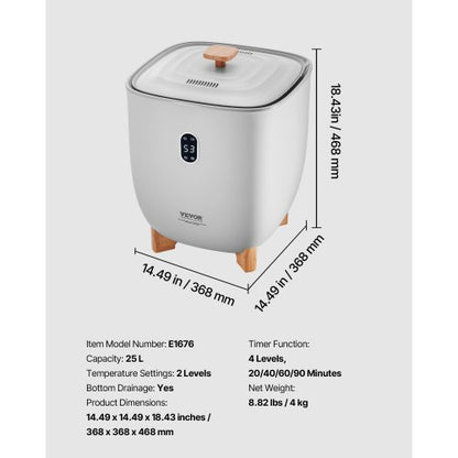 25L towel warmer bucket with LED display timer and temperature setting grey | EU