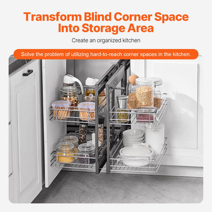 2 Tier Blind Corner Pull Out Organizer Chrome Kitchen Cabinet Basket