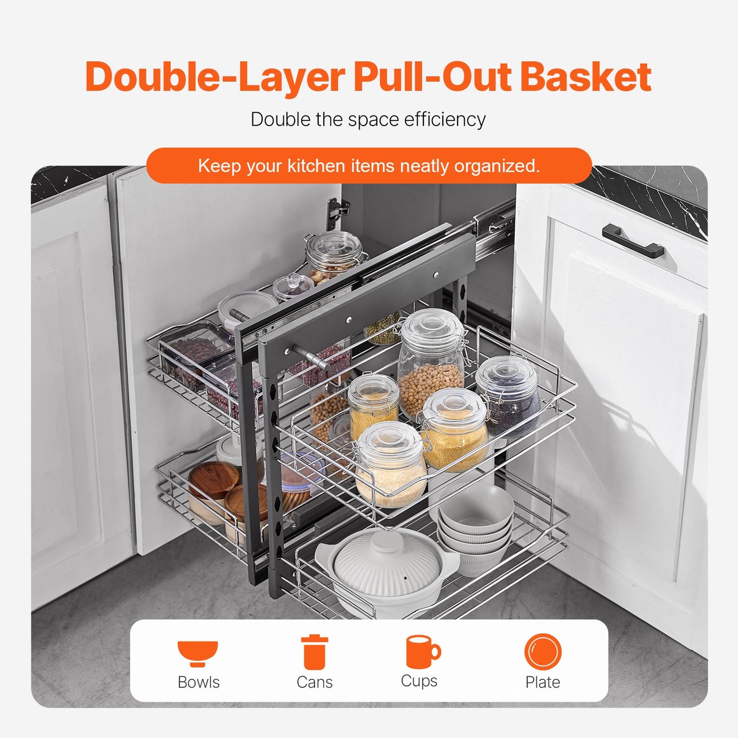 2 Tier Blind Corner Pull Out Organizer Chrome Kitchen Cabinet Basket