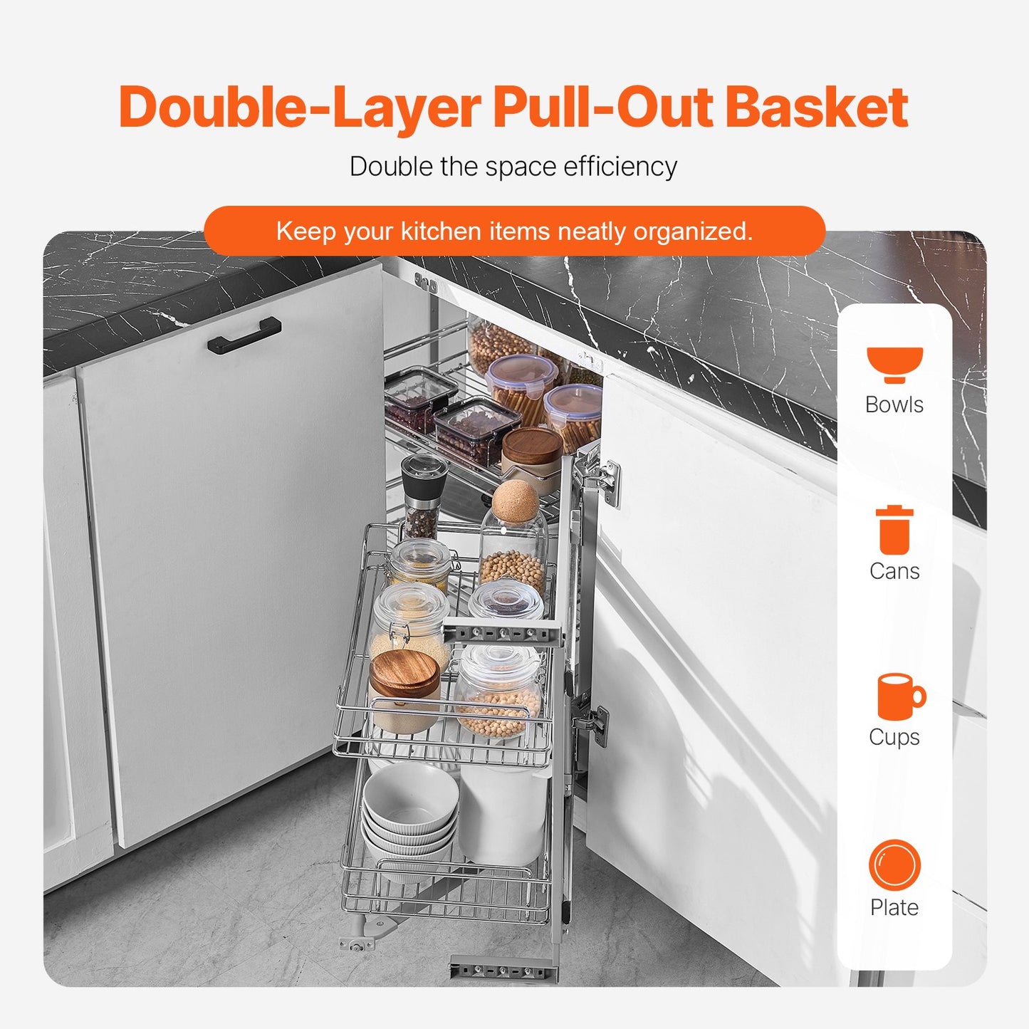 2 Tier Blind Corner Pull Out Organizer Chrome Kitchen Cabinet Basket