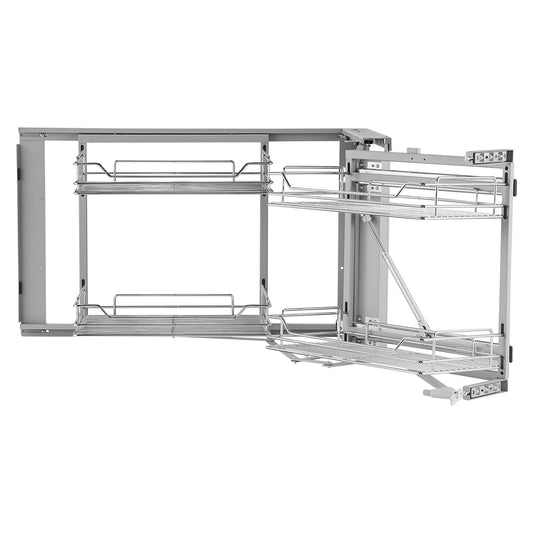 2 Tier Blind Corner Pull Out Organizer Chrome Kitchen Cabinet Basket