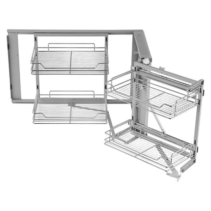 2 Tier Blind Corner Pull Out Organizer Chrome Kitchen Cabinet Basket