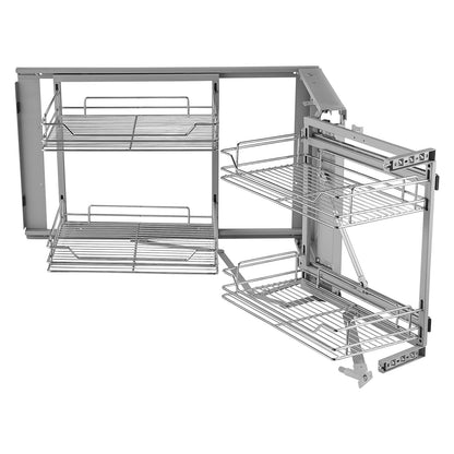 2 Tier Blind Corner Pull Out Organizer Chrome Kitchen Cabinet Basket