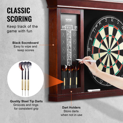 Dartboard and Cabinet Set Official Size Complete Accessories Steel Tip Darts