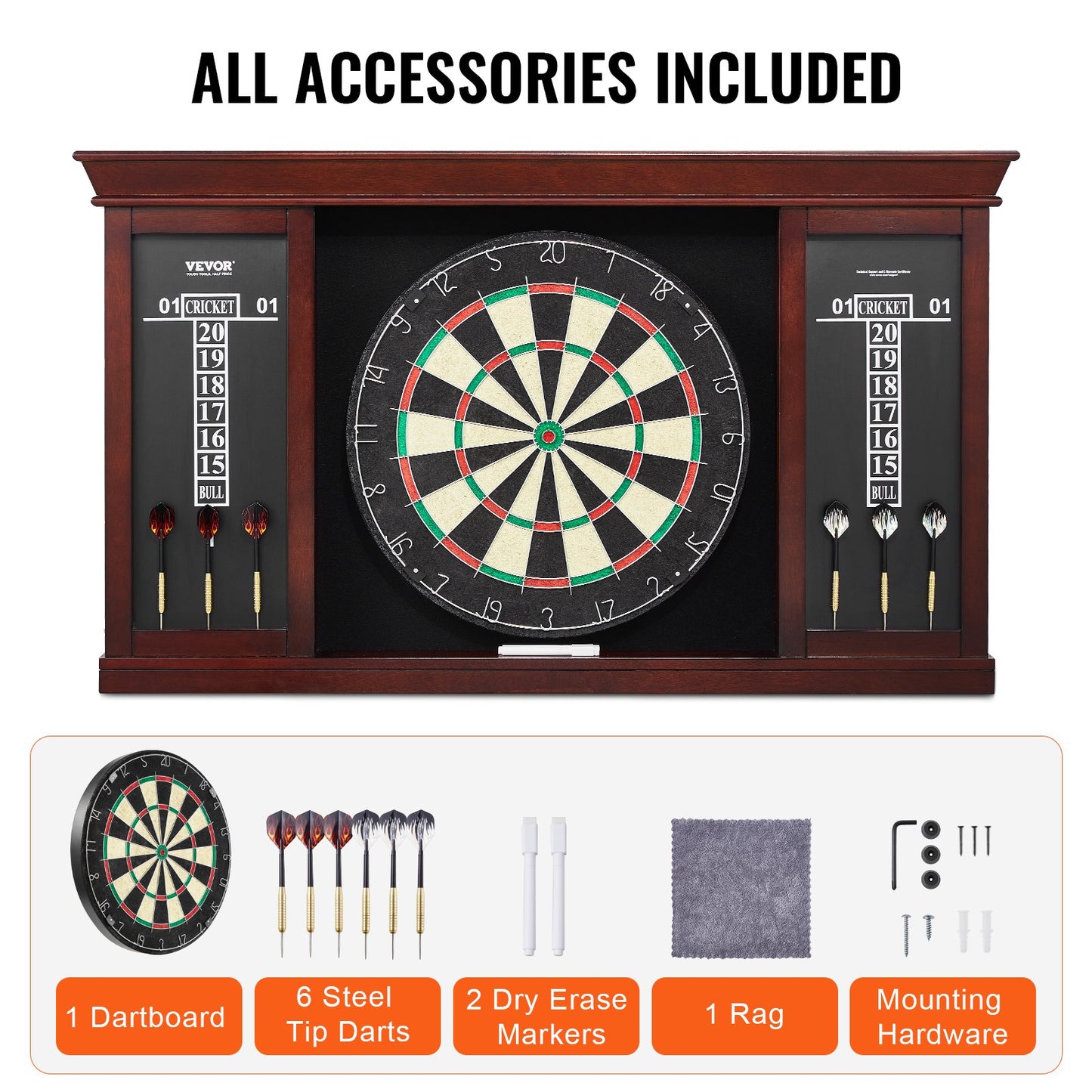 Dartboard and Cabinet Set Official Size Complete Accessories Steel Tip Darts