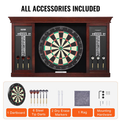Dartboard and Cabinet Set Official Size Complete Accessories Steel Tip Darts
