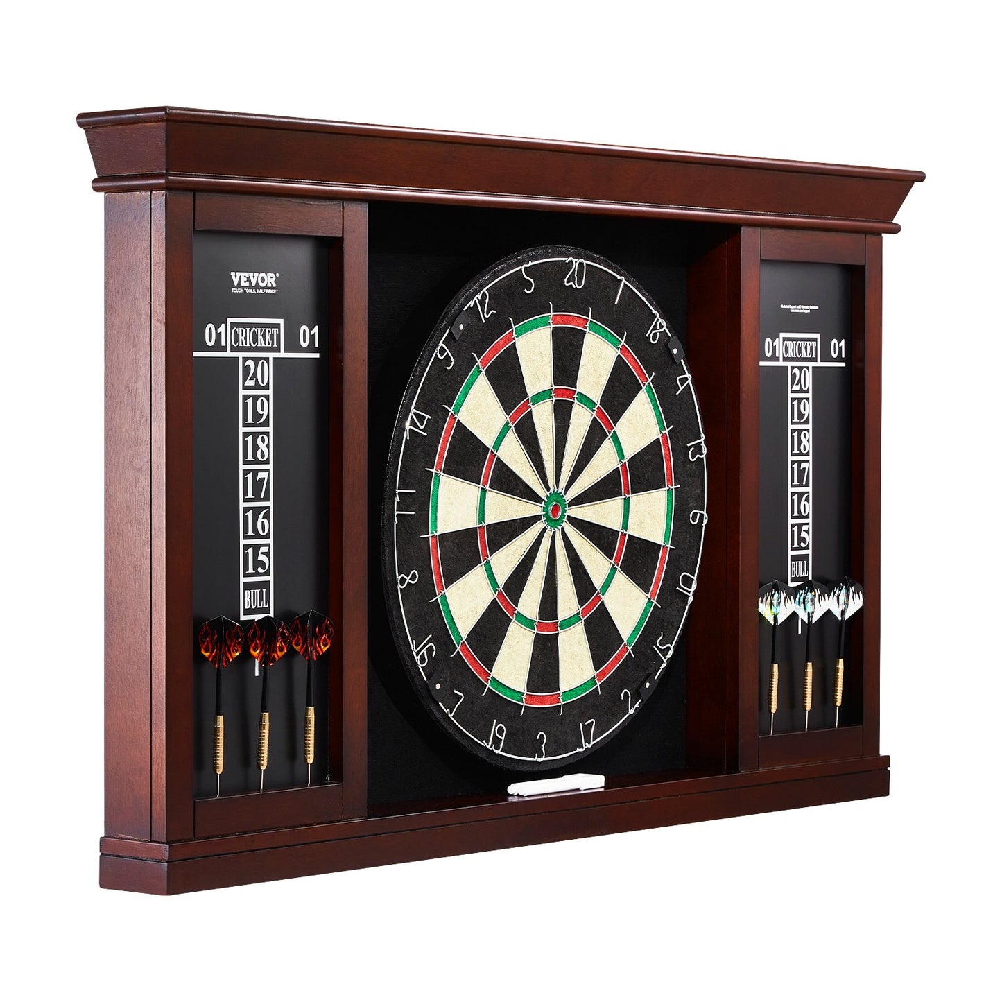 Dartboard and Cabinet Set Official Size Complete Accessories Steel Tip Darts