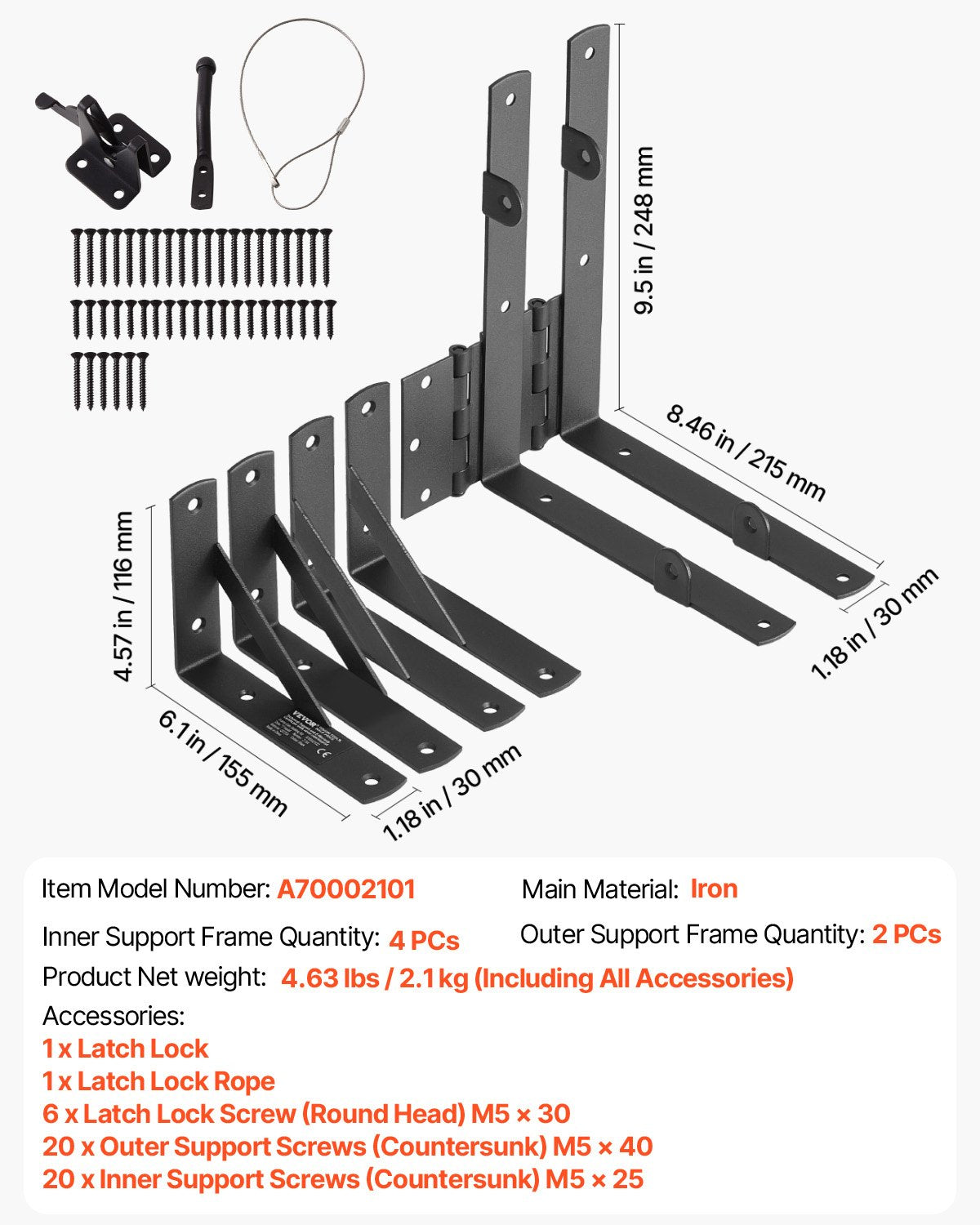 Gate Corner Brace Bracket Anti Sag Gate Frame Hardware Kit Iron Black