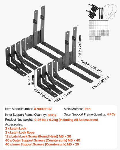 Gate Corner Brace Bracket 2 Set Anti Sag Gate Frame Hardware Kit Black