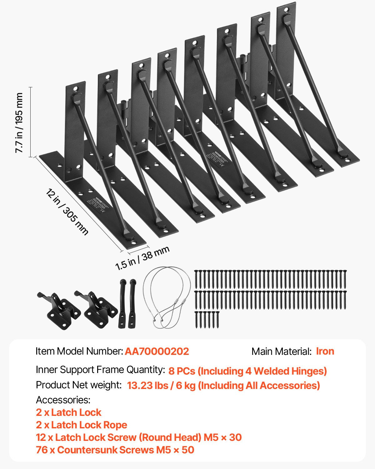 Gate Corner Brace Bracket 2 Set Anti Sag Gate Frame Hardware Kit Iron