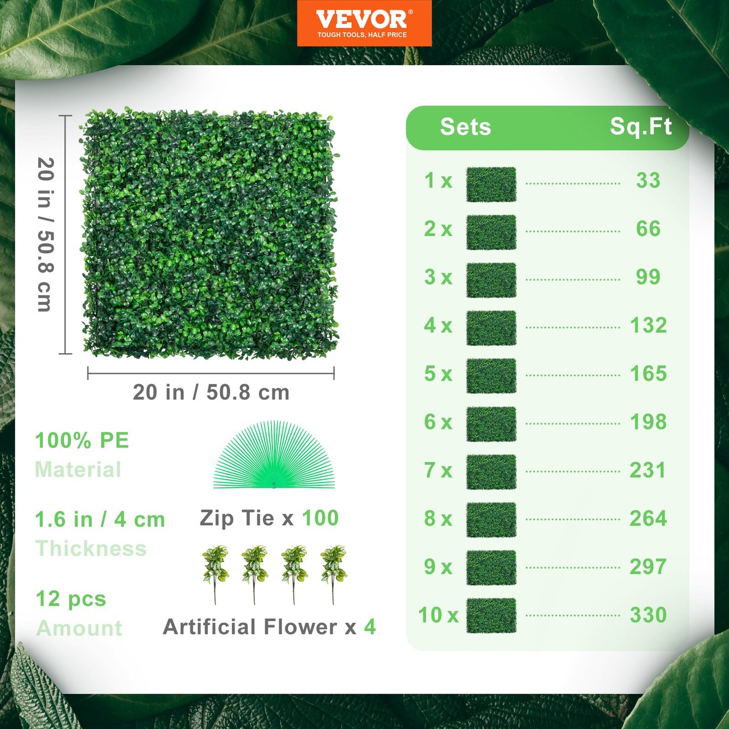 Artificial Boxwood Panel UV 12pcs Boxwood Hedge Wall Panels Artificial Grass Background Wall 20X20" 4cm Green Grass Wall Fake Hedge for Decor Privacy Fence Indoor Outdoor Garden Backyard