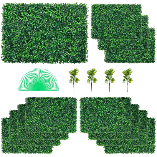 Künstliche Buchsbaum-Paneele, UV-beständig, Buchsbaum-Hecken-Wandpaneele, Kunstrasen-Hintergrundwand, 61 x 40,6 cm, 4 cm, grüne Graswand, künstliche Hecke für Dekoration, Sichtschutzzaun, für drinnen und draußen, Garten, Hinterhof, 12 Stück