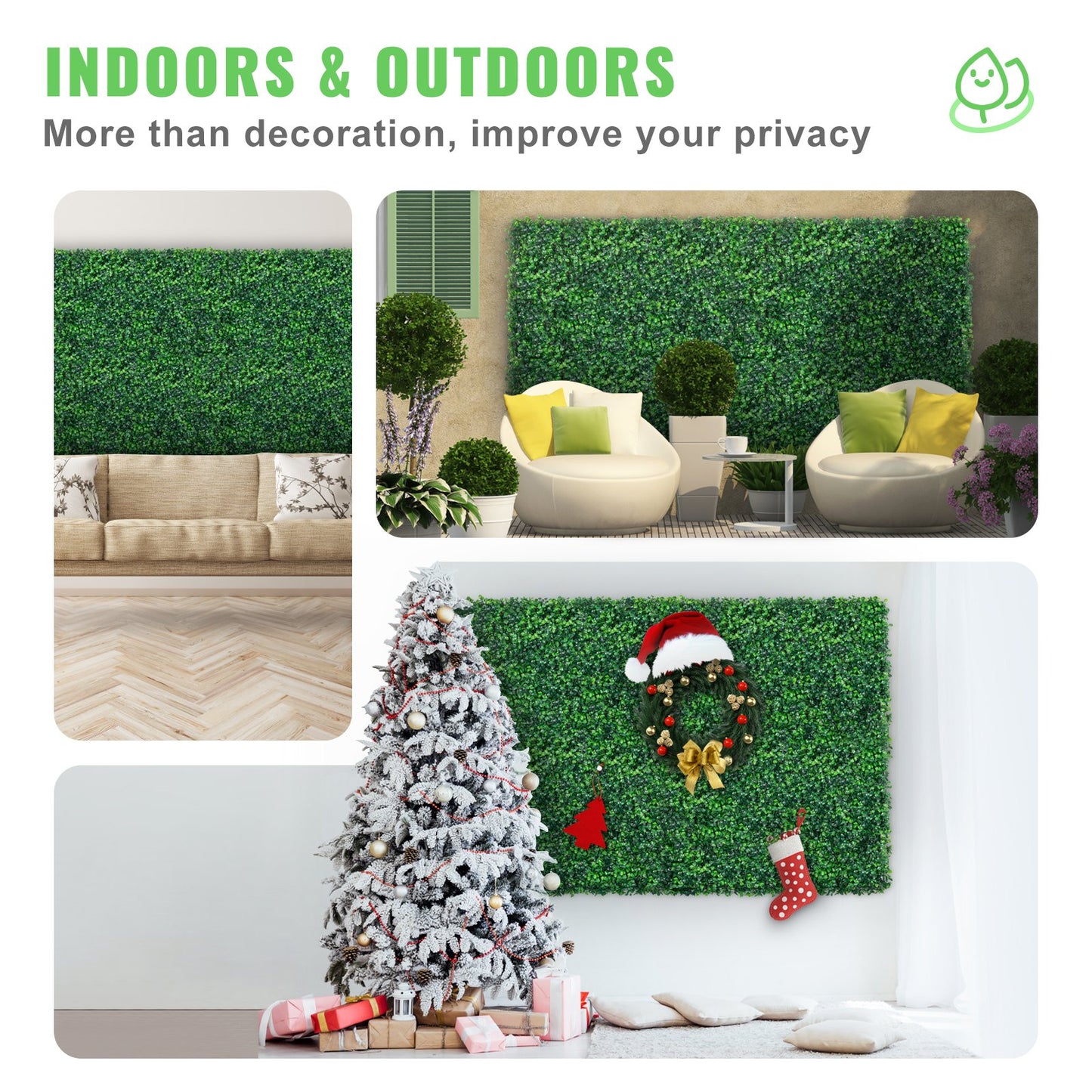 Konstgjord Buxbom Panel 24" X 16" UV 24st Buxbom Hedge Väggpaneler Konstgräs Bakgrundsvägg 4 cm Grönt gräs vägg, falsk häck för inredning Sekretess staket inomhus, utomhus trädgård bakgård