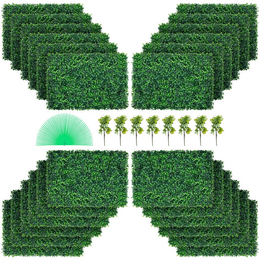 Konstgjord Buxbom Panel 24" X 16" UV 24st Buxbom Hedge Väggpaneler Konstgräs Bakgrundsvägg 4 cm Grönt gräs vägg, falsk häck för inredning Sekretess staket inomhus, utomhus trädgård bakgård