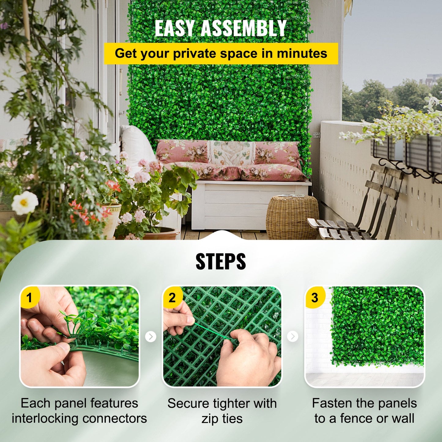 Artificial Boxwood Panel UV 48pcs Boxwood Hedge Wall Panels Artificial Grass Background Wall 10X10" 4cm Green Grass Wall Fake Hedge for Decor Privacy Fence Indoor Outdoor Garden Backyard