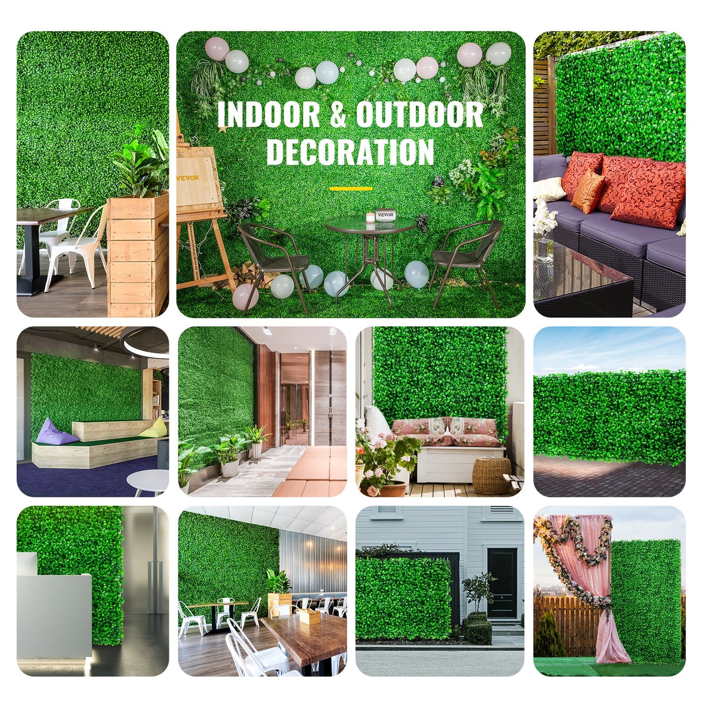 Artificial Boxwood Panel UV 48pcs Boxwood Hedge Wall Panels Artificial Grass Background Wall 10X10" 4cm Green Grass Wall Fake Hedge for Decor Privacy Fence Indoor Outdoor Garden Backyard
