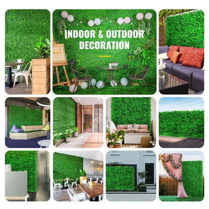 Artificial Boxwood Panel UV 48pcs Boxwood Hedge Wall Panels Artificial Grass Background Wall 10X10" 4cm Green Grass Wall Fake Hedge for Decor Privacy Fence Indoor Outdoor Garden Backyard