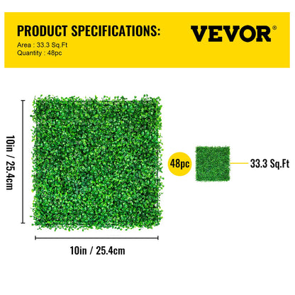Artificial Boxwood Panel UV 48pcs Boxwood Hedge Wall Panels Artificial Grass Background Wall 10X10" 4cm Green Grass Wall Fake Hedge for Decor Privacy Fence Indoor Outdoor Garden Backyard